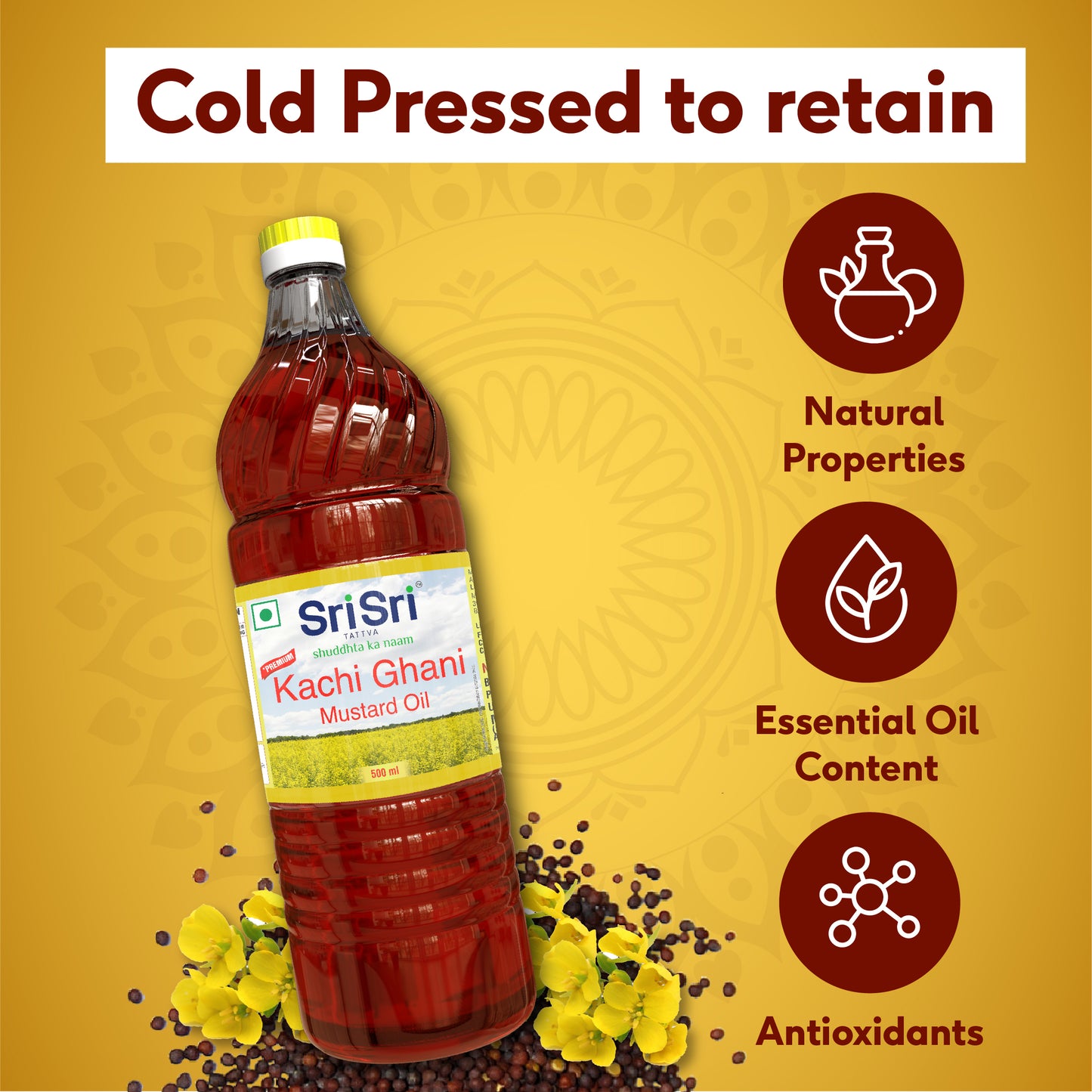 Premium Kachi Ghani Mustard Oil Bottle, 500 ml