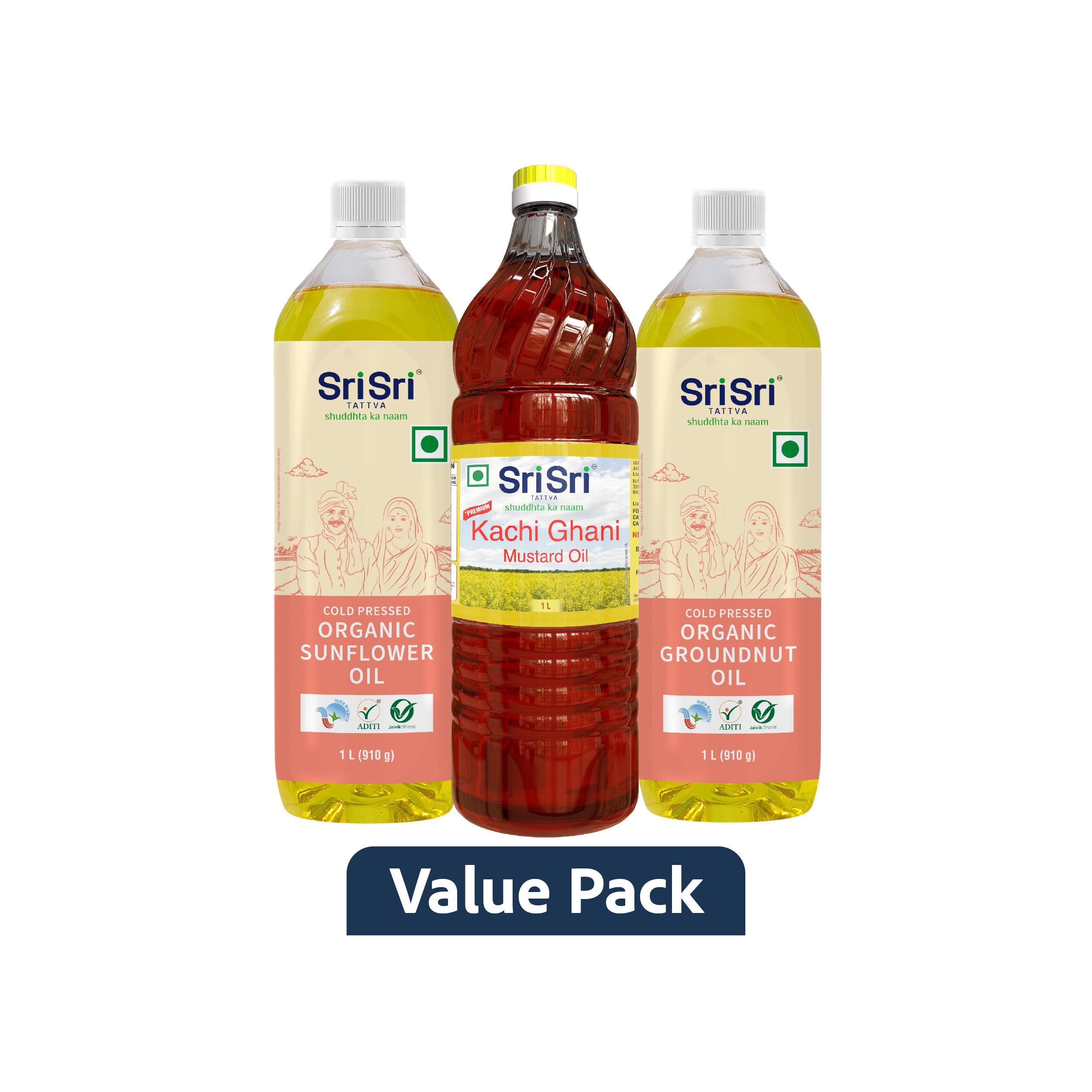 Edible Oils Value Pack of 3 | Org Sunflower Oil, Org GroundNut Oil and Org Mustard Oil | (1 L X 3)