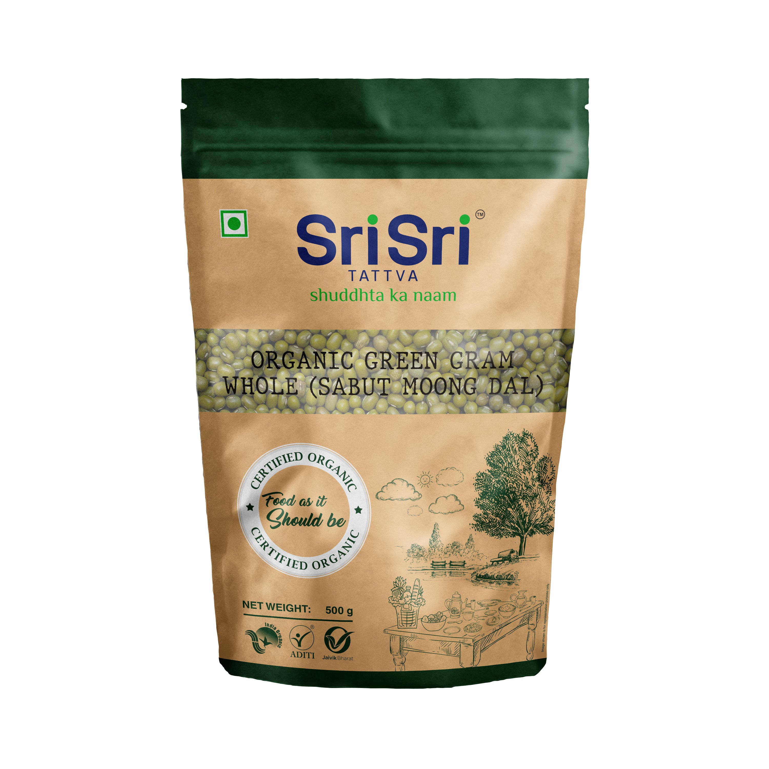 Organic Green Gram Whole (Sabut Moong Dal), 500 g