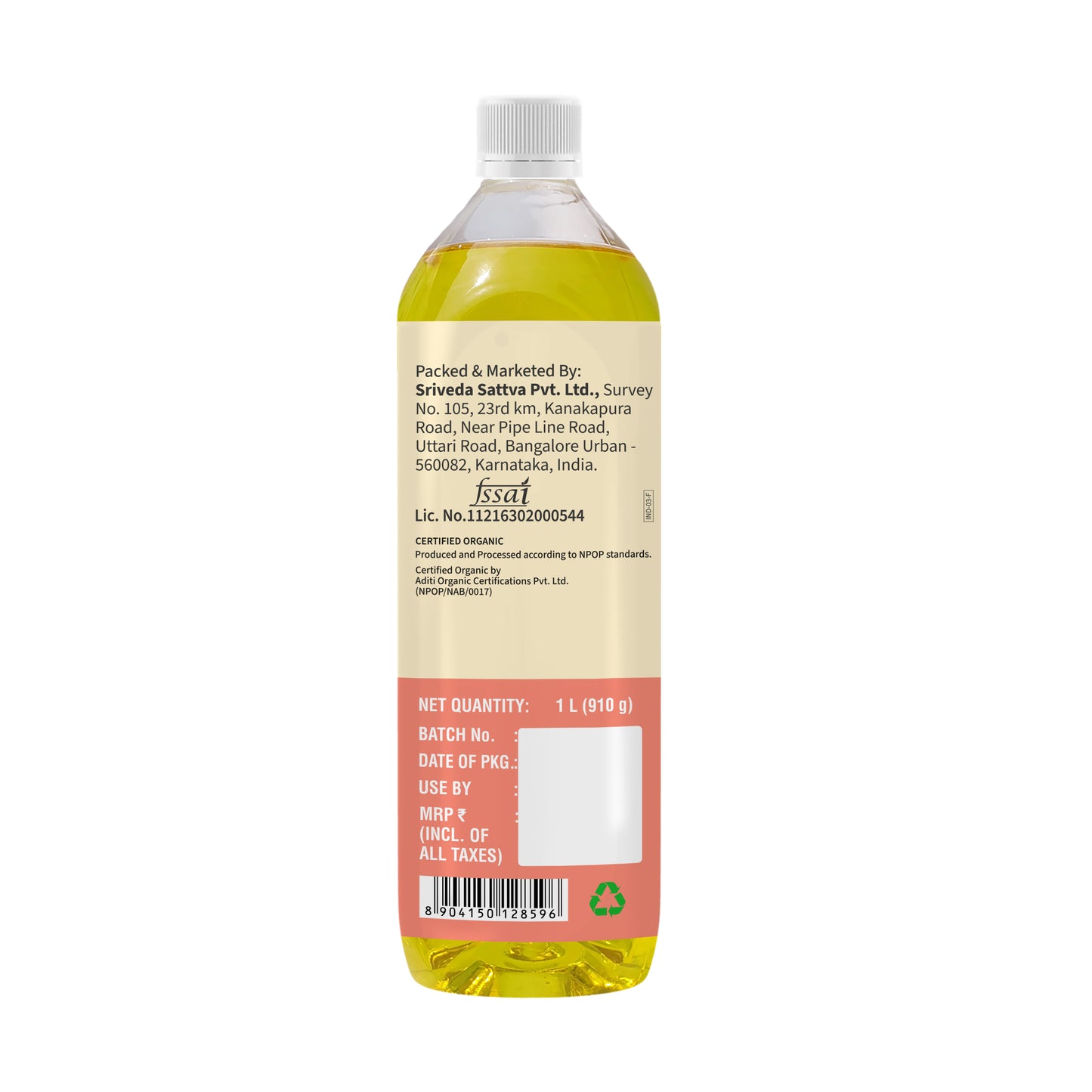 Organic Groundnut Oil Bottle - Cold Pressed | Unrefined | 1 L