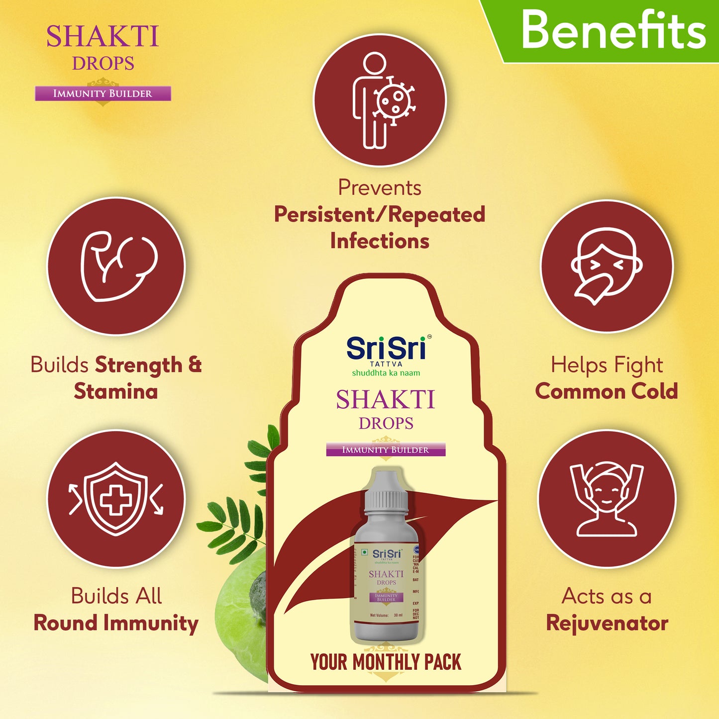 Shakti Drops - Ayurvedic Immunity Booster For All | Best For Strength & Stamina, Relief From Cold & Sore Throat | Monthly Pack | 30 ml