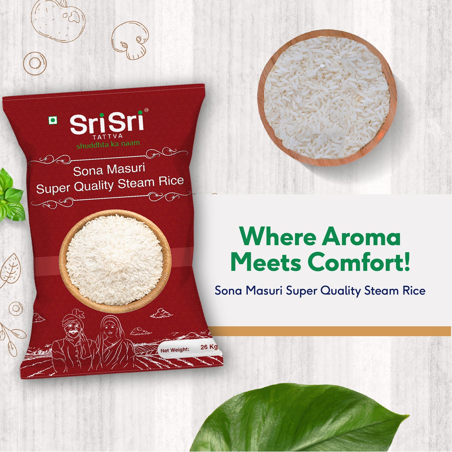 Sona Masuri Super Quality Steam Rice, 26 kg