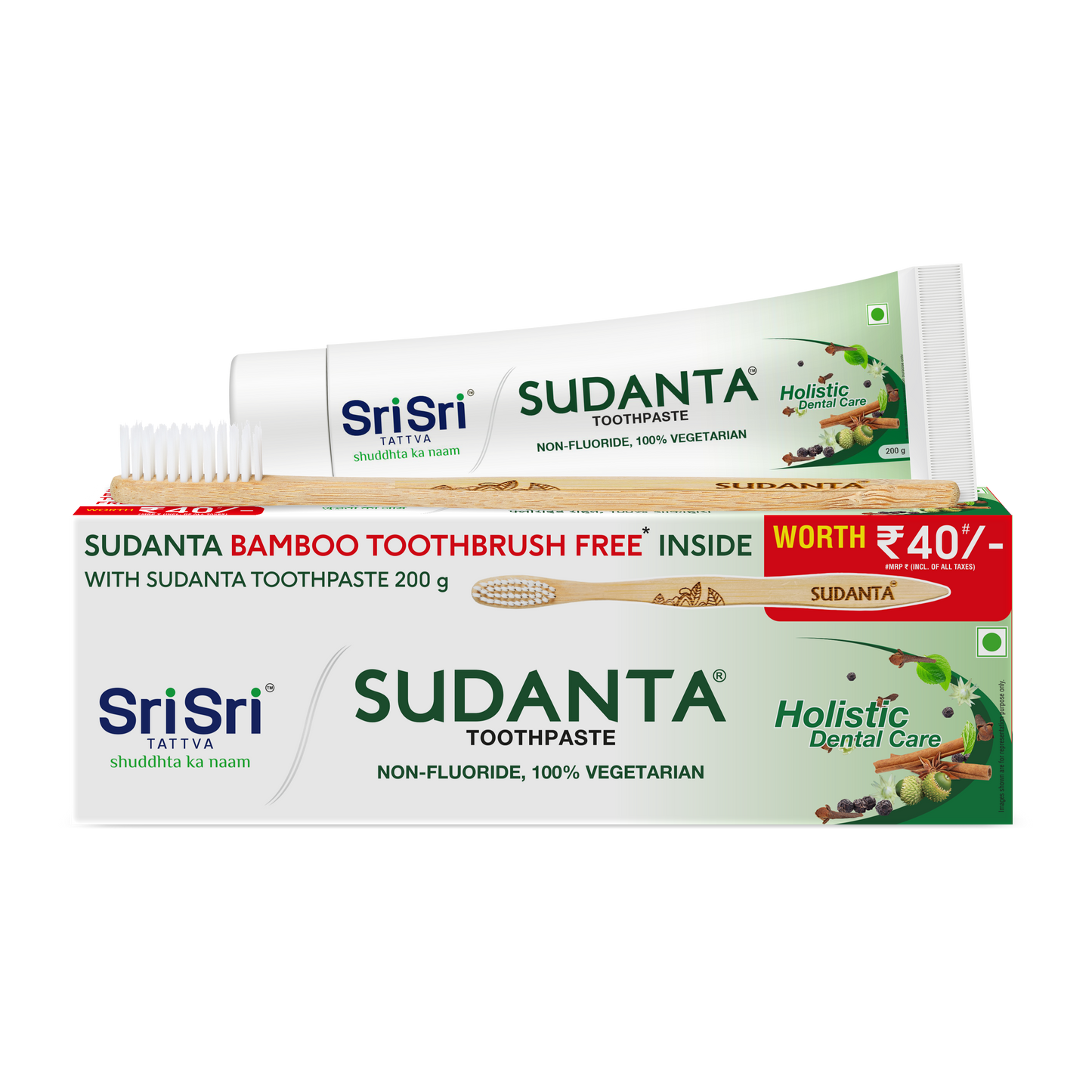 Sudanta Toothpaste -  Non - Fluoride - 100% Vegetarian, 200 g with Bamboo Toothbrush Free Inside - Pack of 3